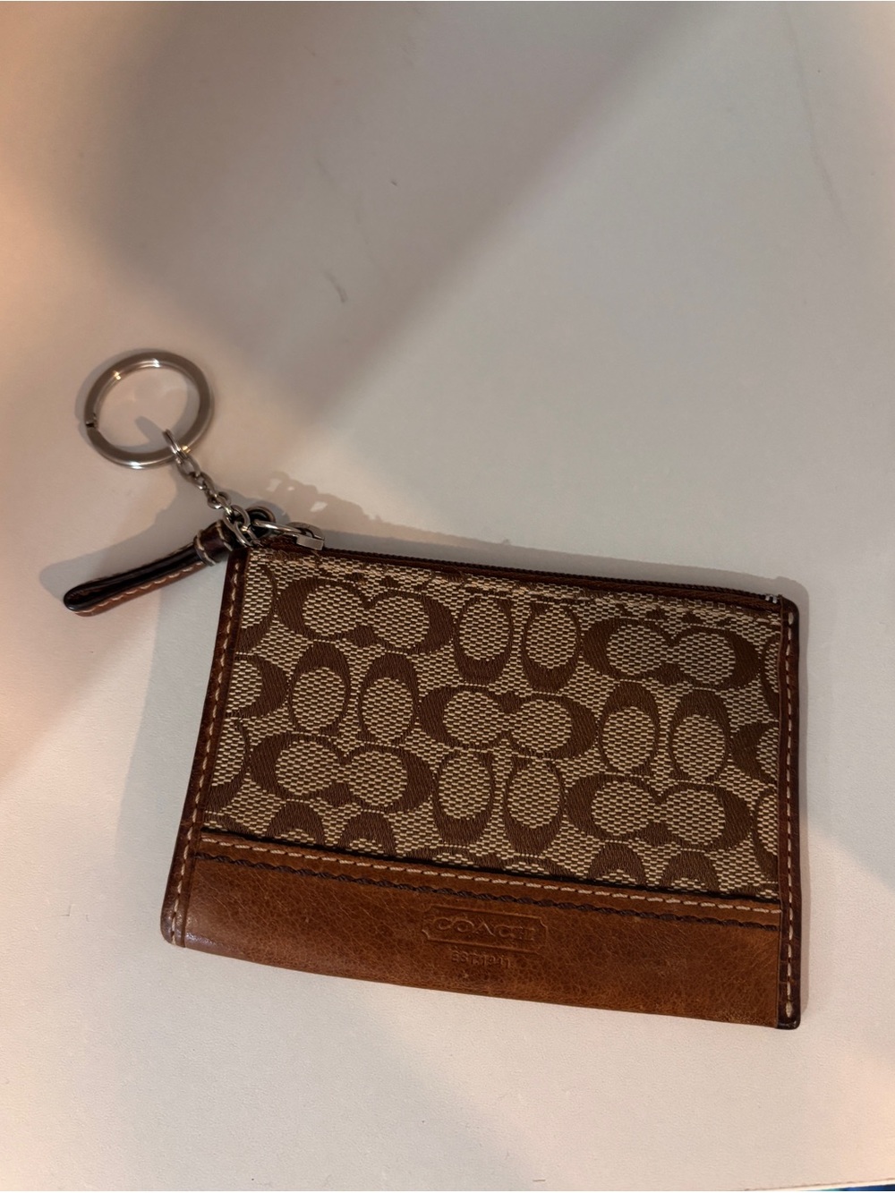 Coach Brown Signature Canvas Card Case with Keyring